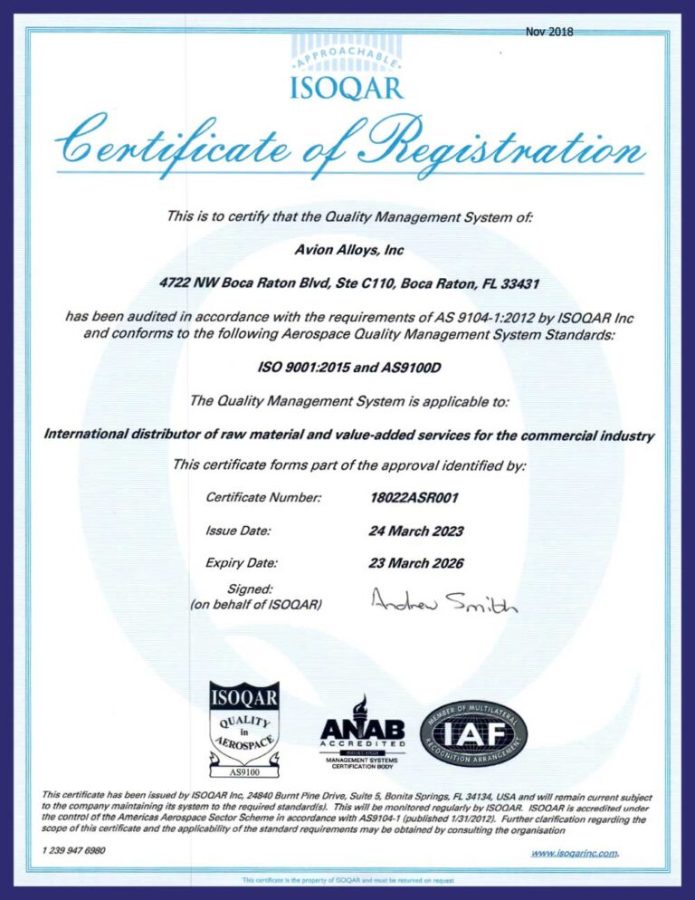 AS9100 Certificate 2023
